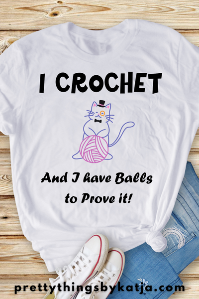 Balls to Prove it is a Jersey Short Sleeve Tee. This Funny Crochet Shirt is a perfect Yarn Lover Gift. This classic unisex jersey short sleeve tee fits like a well-loved favorite. Soft cotton and quality print make users fall in love with it over and over again. Click to learn more!