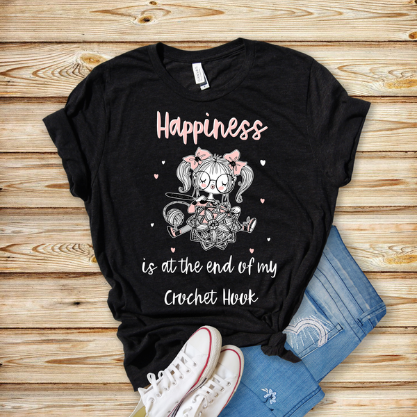 Happiness is at the end of my Hook - Unisex Jersey Short Sleeve Tee - Perfect gift for a Crocheter