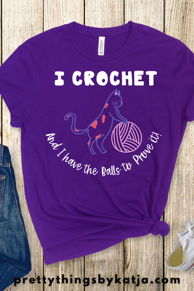 Balls to Prove it is a Jersey Short Sleeve Tee. This Funny Crochet Shirt is a perfect Cat Lover Gift. This classic unisex jersey short sleeve tee fits like a well-loved favorite. Soft cotton and quality print make users fall in love with it over and over again. Click to learn more!