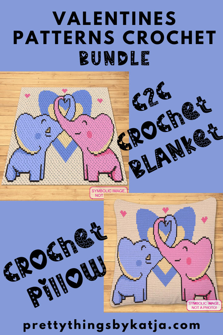 Crochet Elephants in Love Pattern BUNDLE - C2C Graphgan Pattern, Crochet Elephant Pillow