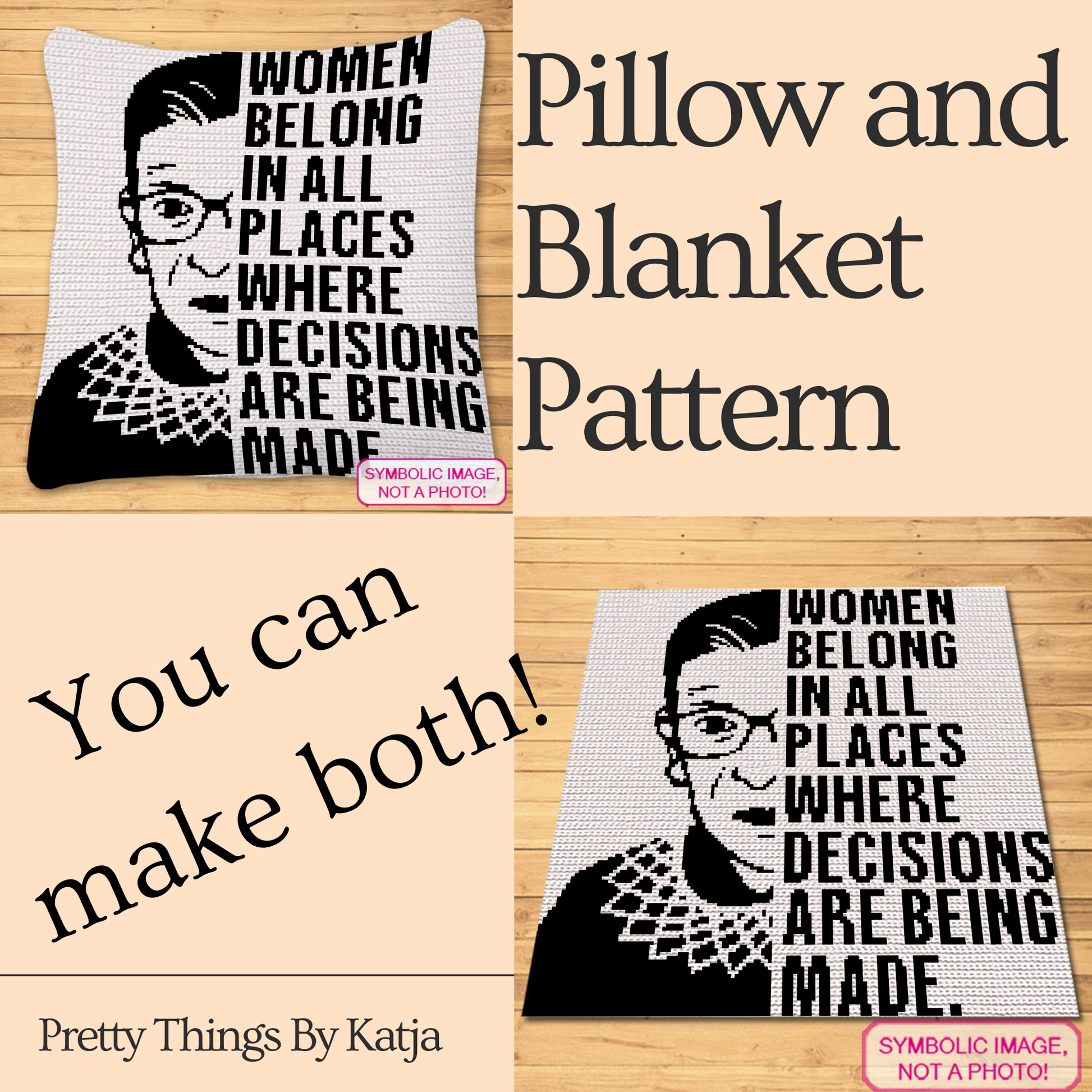 Ruth Bader Ginsburg Crochet is a Graphgan with Written Instructions, PDF Download. This is a Tapestry (SC) Crochet Pattern for a Blanket and a Pillow with Written Instructions. Click Here For More!
