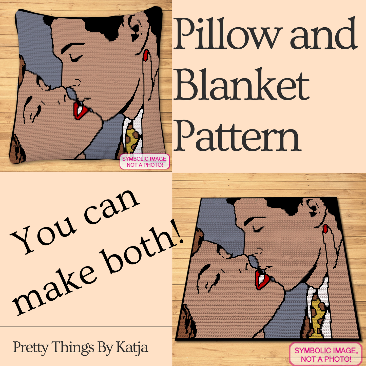 Romantic Kiss Crochet BUNDLE - C2C Afghan, Crochet Pillow Pattern