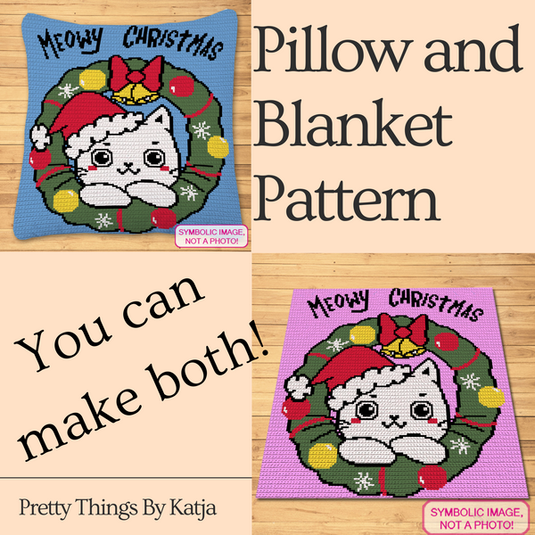 Meowy Christmas Crochet BUNDLE - C2C Blanket Pattern, Crochet Pillow Pattern