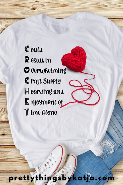 Crochet Quote is a Jersey Short Sleeve Tee. This Funny Yarn Shirt is a perfect Gift for a Crafty Woman. This classic unisex jersey short sleeve tee fits like a well-loved favorite. Soft cotton and quality print make users fall in love with it over and over again. Click to learn more!