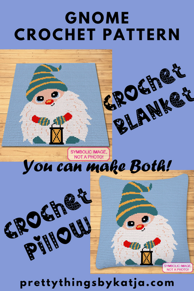 C2C Gnome Blanket Pattern and Tapestry Crochet Pillow Pattern. Both with Written Instructions.