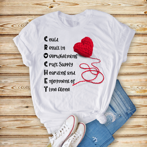 Crochet Quote is a Jersey Short Sleeve Tee. This Funny Yarn Shirt is a perfect Gift for a Crafty Woman. This classic unisex jersey short sleeve tee fits like a well-loved favorite. Soft cotton and quality print make users fall in love with it over and over again. Click to learn more!