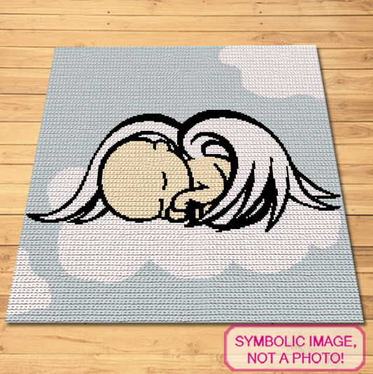 Angel Baby FREE Crochet Pattern.  Download the PDF Pattern for Tapestry Crochet Blanket Pattern for FREE. This Pattern also Includes Written Instructions. Click to learn more!
