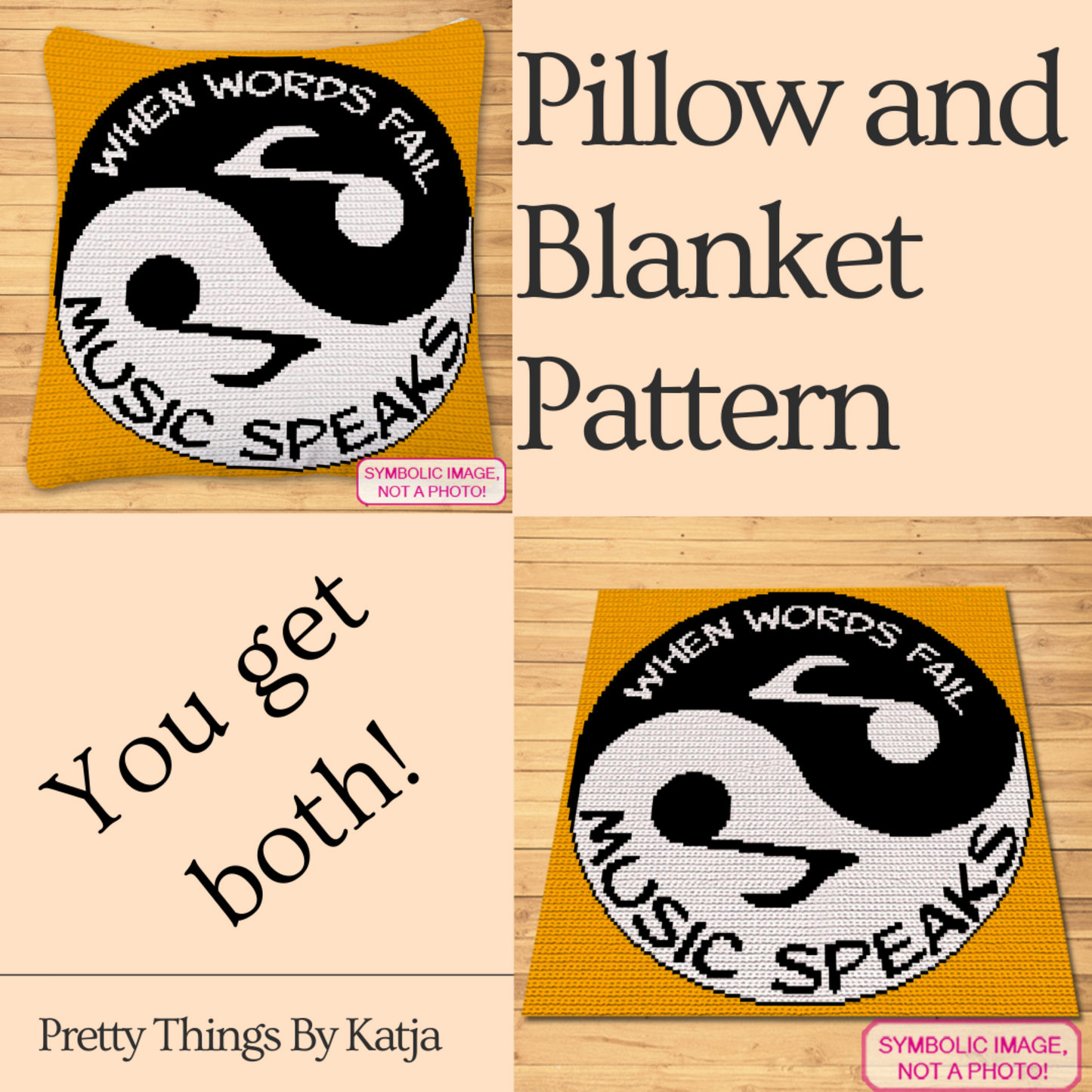Yin Yang Music Crochet Pattern - Crochet BUNDLE: C2C Blanket Pattern, Yoga Crochet Pillow Pattern