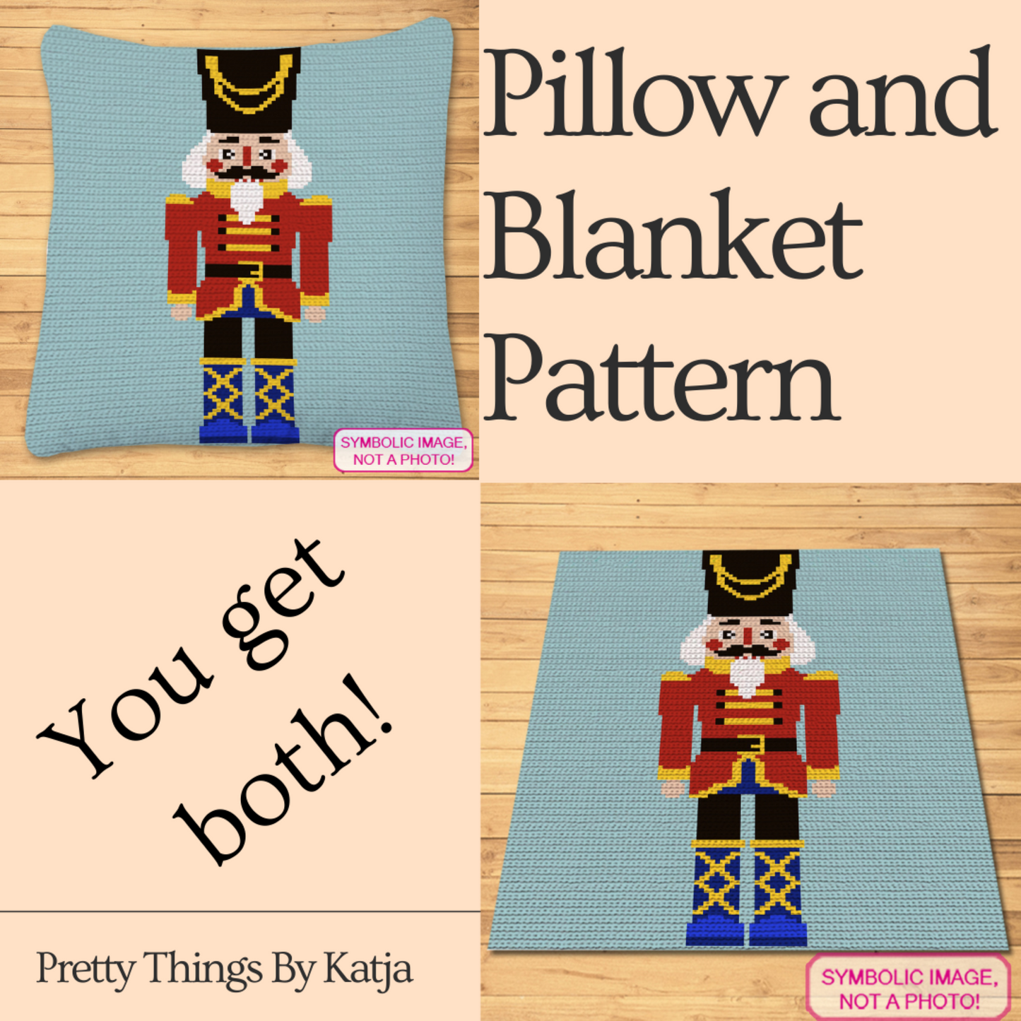Crochet Nutcracker Pattern (White), Crochet BUNDLE: C2C Christmas Crochet Afghan Pattern + Crochet Pillow Pattern.