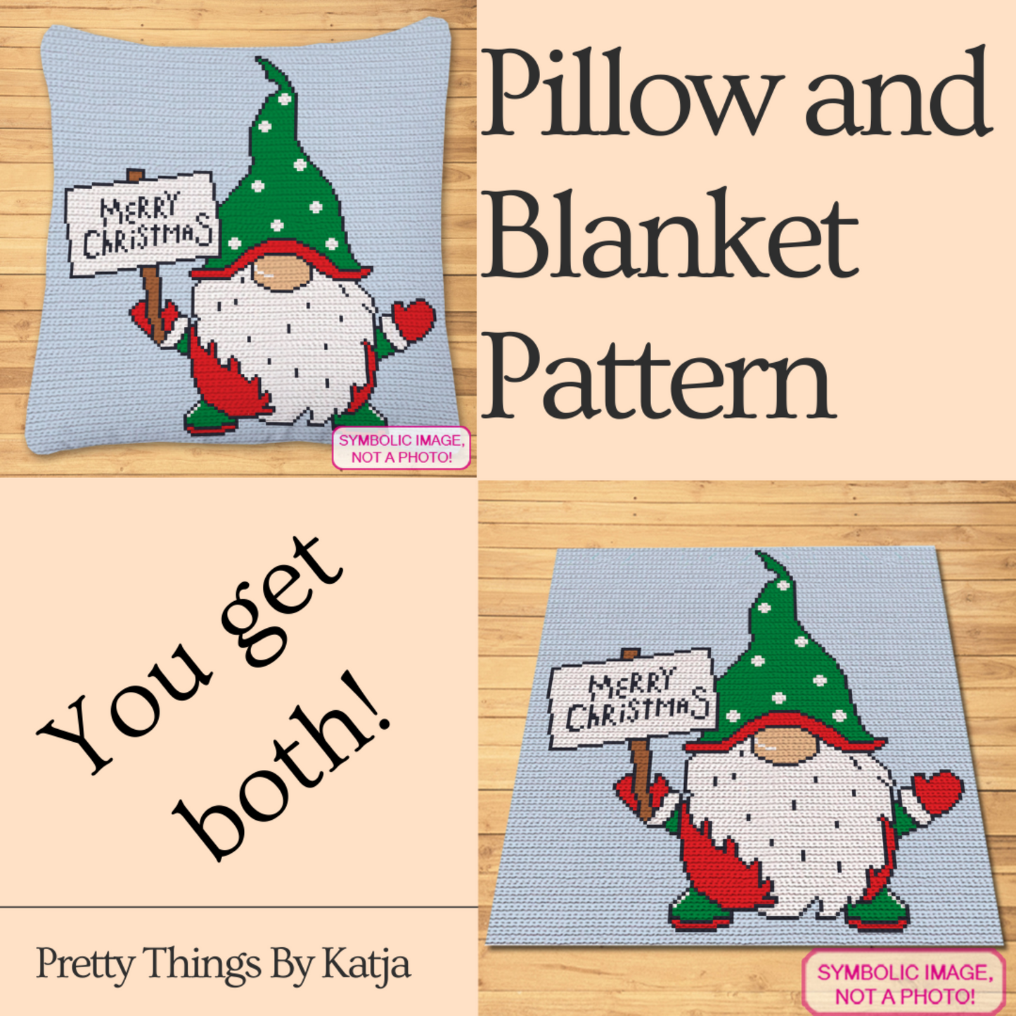 Merry Christmas Green Gnome - Crochet BUNDLE - C2C Blanket and Pillow Pattern