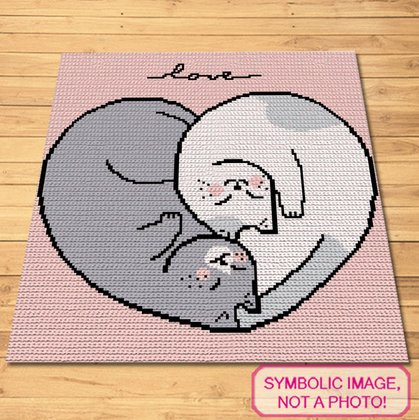 Celebrate the warmth and affection of feline companionship with this adorable 'Cat Love' SC Crochet Blanket Pattern!

Featuring two cute cats snuggled together to form a heart, this blanket radiates love and coziness. Perfect for cat lovers, this delightful design adds charm to any space, whether it's a gift for a loved one or a sweet addition to your own home.