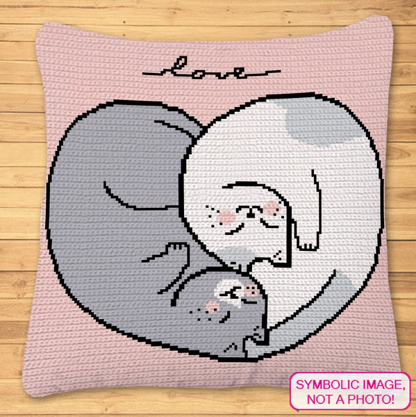 Celebrate the warmth and affection of feline companionship with this adorable 'Cat Love' SC Crochet Blanket Pattern!

Featuring two cute cats snuggled together to form a heart, this blanket radiates love and coziness. Perfect for cat lovers, this delightful design adds charm to any space, whether it's a gift for a loved one or a sweet addition to your own home.