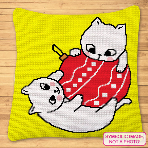 Bring holiday cheer to your crochet projects with this adorable SC Christmas Cat Crochet Blanket Pattern!

Featuring two playful kittens holding a festive ornament, this Single Crochet Pattern is perfect for cat lovers and those looking to add a fun, whimsical touch to their holiday decor. The bright colors and cute design make this blanket a joy to create and display. 
Click to learn more!