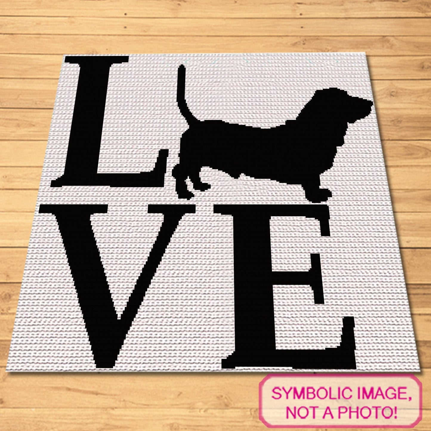 Show your love for your favorite four-legged friend with this 'Love Basset Hound' SC Crochet Blanket Pattern!

Featuring the word 'LOVE' with a playful silhouette of a Basset Hound standing in for the 'O,' this design is perfect for dog lovers and crochet enthusiasts alike. This heartwarming blanket makes a beautiful addition to your home decor or a thoughtful gift for a fellow dog lover.

Create a cozy reminder of the unconditional love of our pets with this delightful pattern!