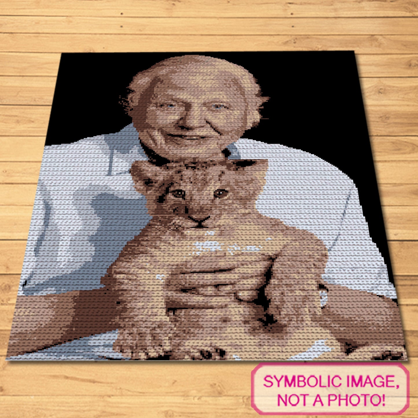 Crochet Portrait David Attenborough - in Color