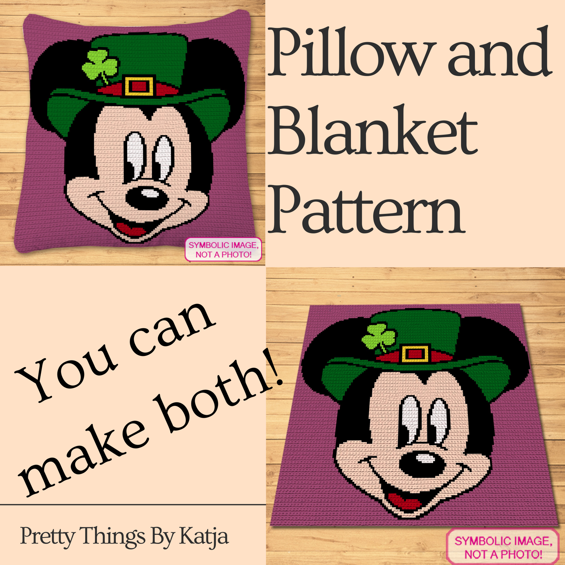 FREE Disney St. Patrick's Day Crochet Pattern - Mickey Mouse Crochet Pattern  This is a Tapestry Crochet Blanket Pattern. The Pattern also includes instructions to create the Pillow. Click to learn more!