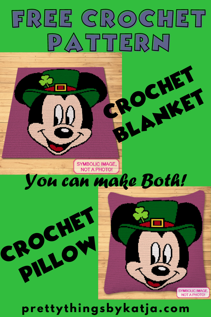 FREE Disney St. Patrick's Day Crochet Pattern - Mickey Mouse Crochet Pattern  This is a Tapestry Crochet Blanket Pattern. The Pattern also includes instructions to create the Pillow. Click to learn more!