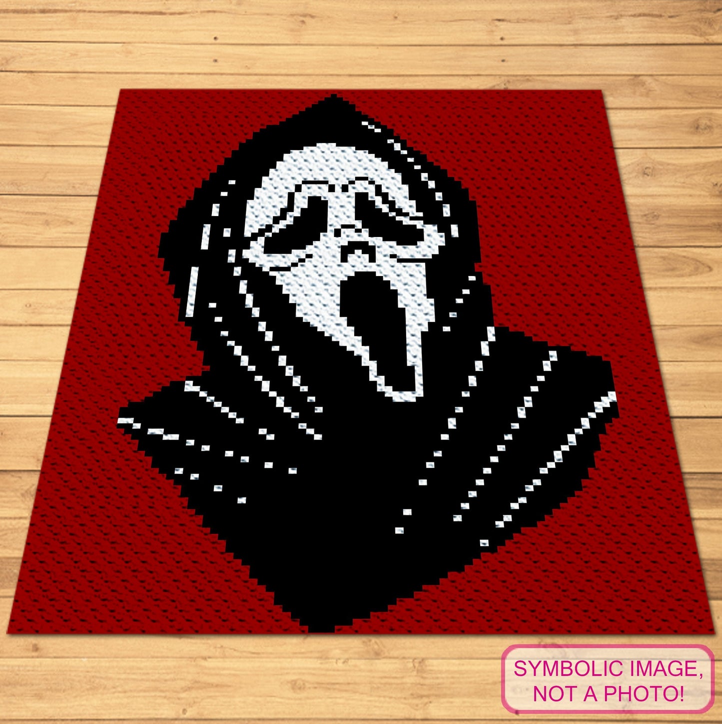 Create a bold and eerie statement piece with this Ghostface C2C Crochet Blanket Pattern!

Perfect for Halloween or horror fans, this crochet pattern is designed for intermediate crocheters and uses the corner-to-corner (C2C) technique.

The striking black and white mask against a deep red background adds a dramatic, spooky touch to your home decor. Download the pattern and get started on this chillingly fun project!