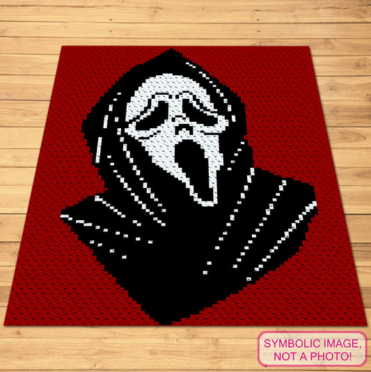 Create a bold and eerie statement piece with this Ghostface C2C Crochet Blanket Pattern!

Perfect for Halloween or horror fans, this crochet pattern is designed for intermediate crocheters and uses the corner-to-corner (C2C) technique.

The striking black and white mask against a deep red background adds a dramatic, spooky touch to your home decor. Download the pattern and get started on this chillingly fun project!