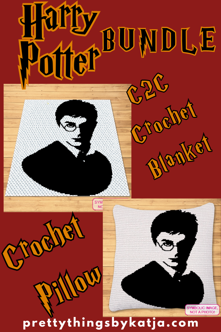 Crochet Harry Potter BUNDLE - Crochet Celebrity Daniel Radcliffe, is a Crochet BUNDLE, a Graph Pattern with Written Instructions for a C2C Crochet Blanket Pattern, and a Tapestry Crochet Pillow; PDF Digital Files. Click to learn more!