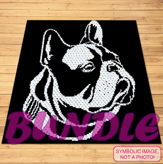 Crochet French Bulldog - Crochet BUNDLE: C2C Crochet Dog Blanket Pattern, Crochet Pillow Pattern