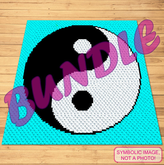 Yin Yang Crochet Pattern- SMALL Crochet BUNDLE: Crochet Pillow Pattern, C2C Afghan Pattern