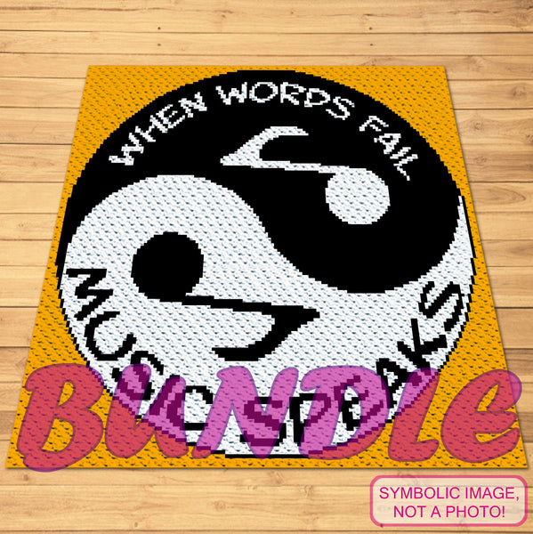 Yin Yang Music Crochet Pattern - Crochet BUNDLE: C2C Blanket Pattern, Yoga Crochet Pillow Pattern