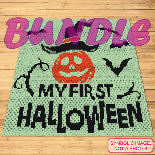 My First Halloween - Crochet BUNDLE: C2C Graphgan Pattern, Halloween Crochet Pillow