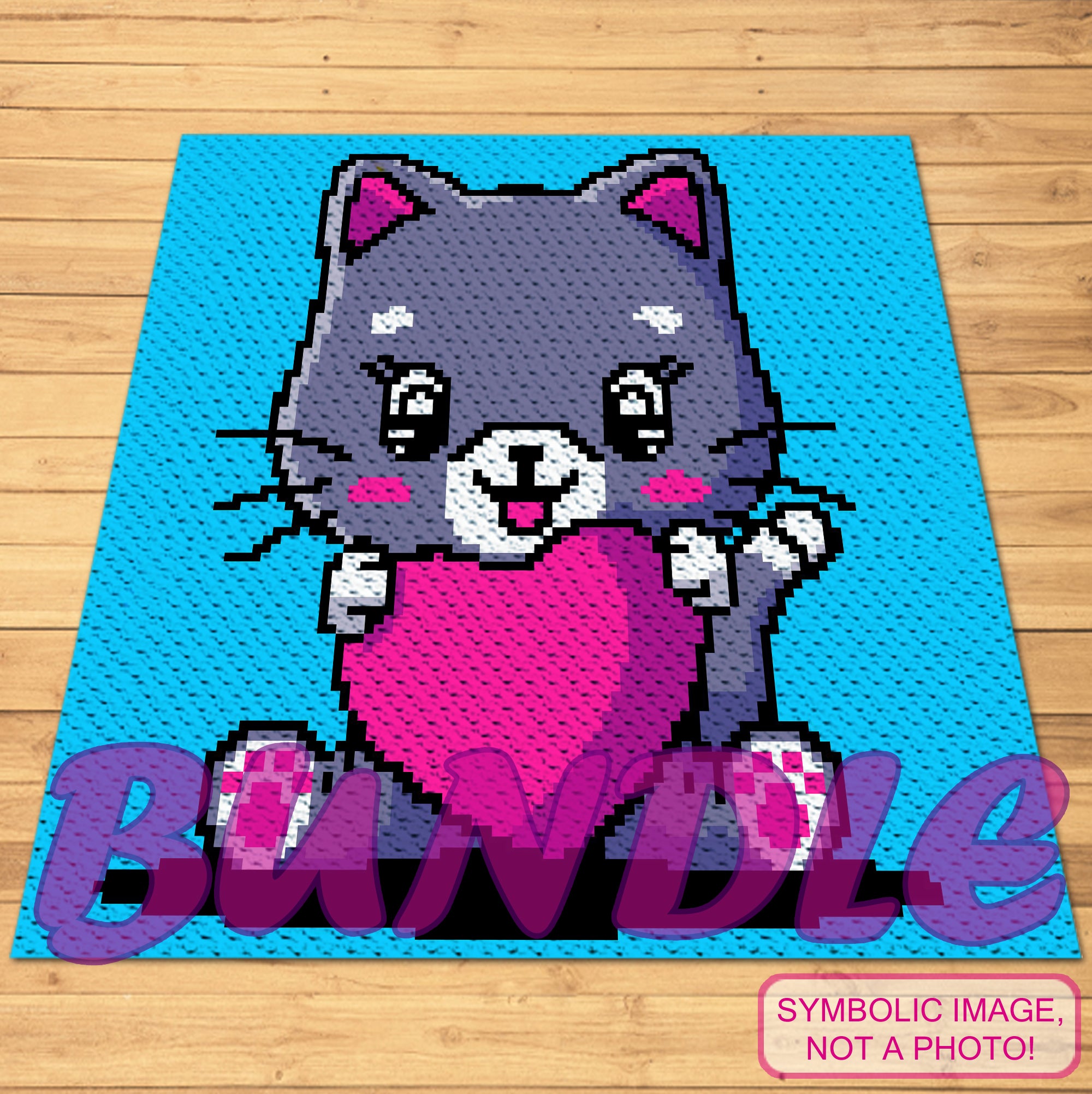 Crochet Kitty with a Heart Pattern - Crochet BUNDLE: C2C Crochet Blanket Pattern, Crochet Cat Pillow