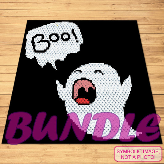 Boo Halloween Crochet Ghost Pattern, Crochet BUNDLE: C2C Blanket Pattern, Crochet Pillow Pattern