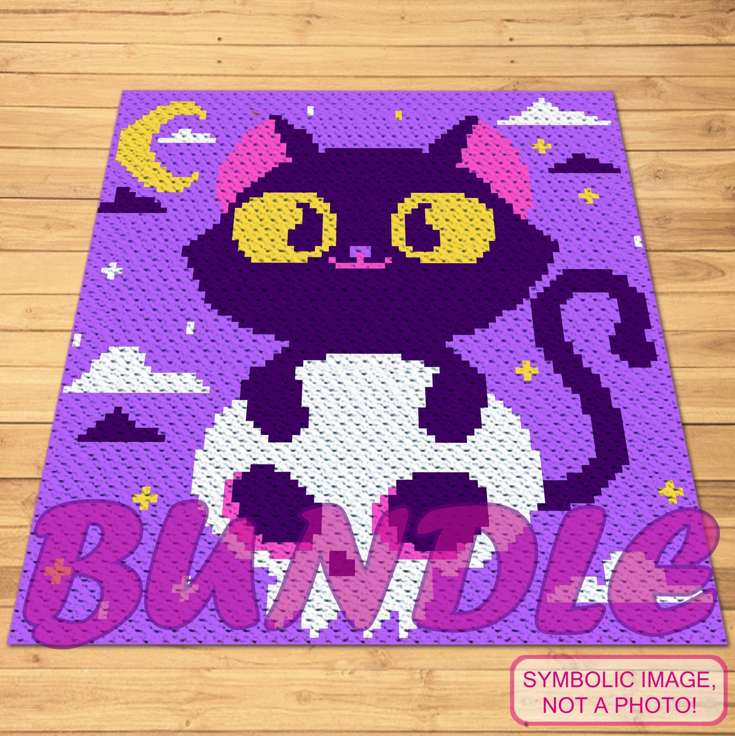 Crochet Halloween Cat with Skull Patterns, Crochet BUNDLE: C2C Graphgan Pattern, Crochet Decorative Pillow