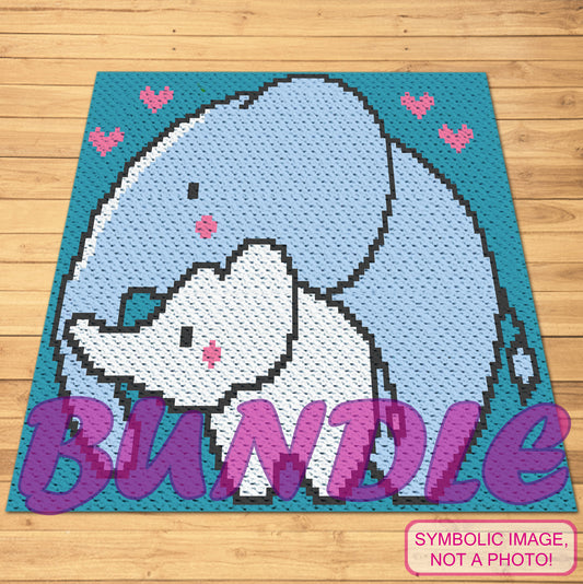 Crochet Elephant (Blue) - Crochet BUNDLE: C2C Crochet Blanket Pattern and Crochet Pillow Pattern