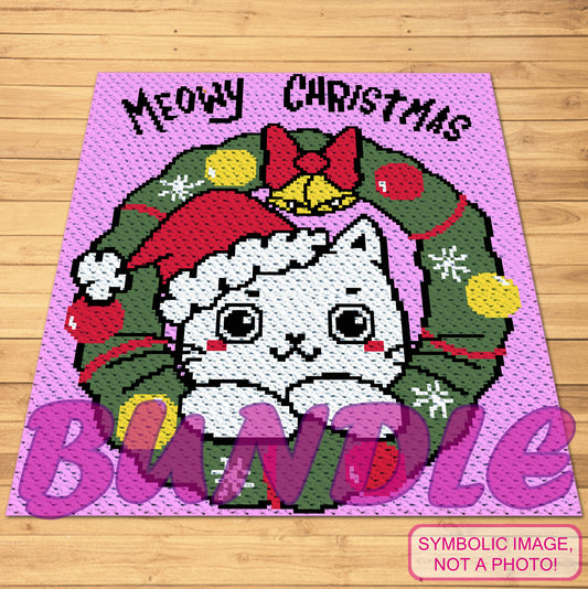 Meowy Christmas Crochet BUNDLE - C2C Blanket Pattern, Crochet Pillow Pattern