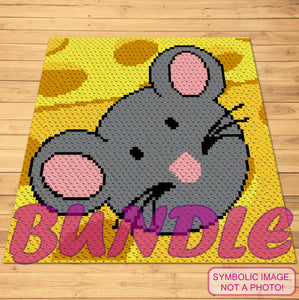 Mouse in a Cheese Crochet BUNDLE: C2C Mouse Blanket, Crochet Pillow Pattern