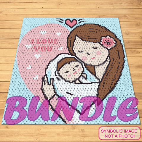 Crochet Mom And Baby in a Heart BUNDLE: C2C Crochet Baby Blanket Pattern, Crochet Pillow Pattern