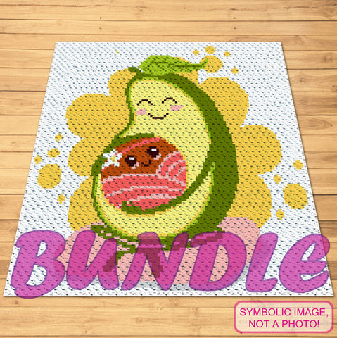 Crochet Mum and Baby Avocado Pattern BUNDLE: C2C Crochet Blanket Pattern, Crochet Pillow Pattern