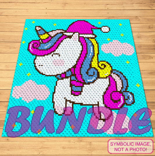 Unicorn Crochet Blanket - Crochet BUNDLE: C2C Unicorn Pattern, Crochet Unicorn Pillow