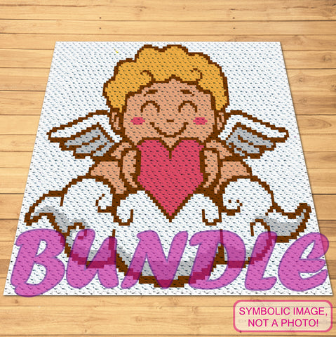Crochet Cupid BUNDLE is a Graph Pattern with Written Instructions, PDF Digital Files. This Bundle includes a C2C Blanket Patter, and Tapestry Crochet Blanket and Pillow Pattern. Both with Written instructions. You can use the technique you like better. Click for more!
