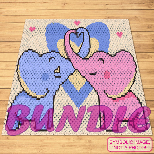 Crochet Elephants in Love Pattern BUNDLE - C2C Graphgan Pattern, Crochet Elephant Pillow