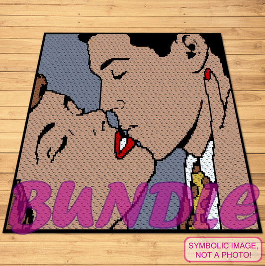 Comic Book Crochet Couple is a Crochet BUNDLE, a Graph Pattern with Written Instructions, PDF Digital Files. This Crochet Bundle includes Corner to Corner Blanket Pattern, and Tapestry Crochet Blanket and Pillow Pattern. Both with Written Instructions. Use the technique you like best. Separate Patterns are also available. Click to learn more!