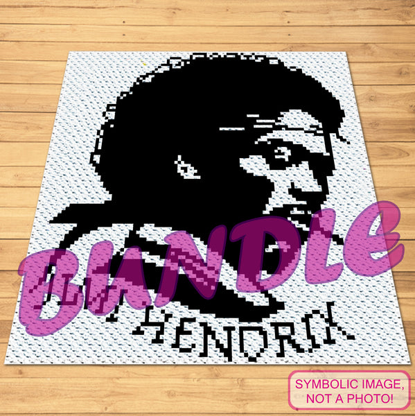 Crochet Celebrity Jimi Hendrix - Crochet BUNDLE: C2C Crochet Portrait Pattern, Crochet Pillow Pattern