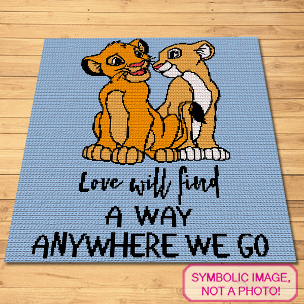 FREE Valentines Day Crochet Pattern - The Lion King Crochet Pattern. This is a Tapestry Crochet Blanket Pattern. Perfect Romantic gift for a Disney lover. Click to download!