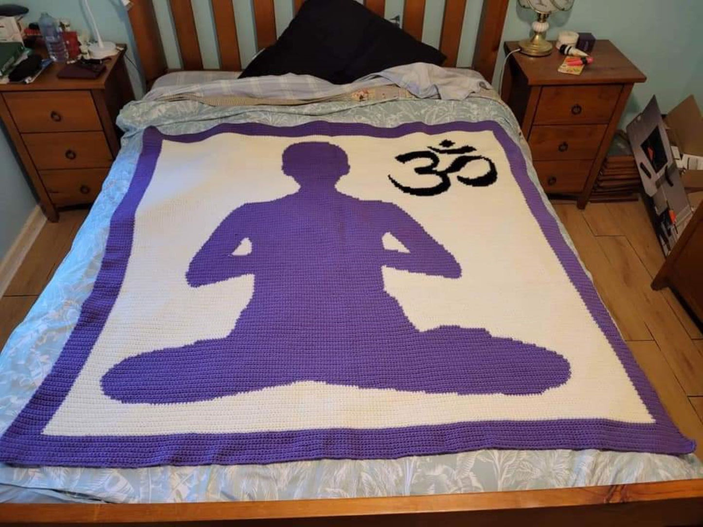 Om Meditation Yoga Crochet Pattern, Tapestry Crochet Blanket Pattern