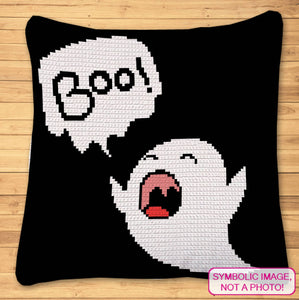 Boo Halloween Crochet Ghost Pattern, Tapestry Crochet Blanket Pattern, Crochet Pillow Pattern