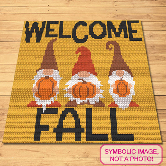 Tapestry Crochet Gnome Pattern - Welcome Fall Crochet Pillow, and Crochet Blanket Pattern