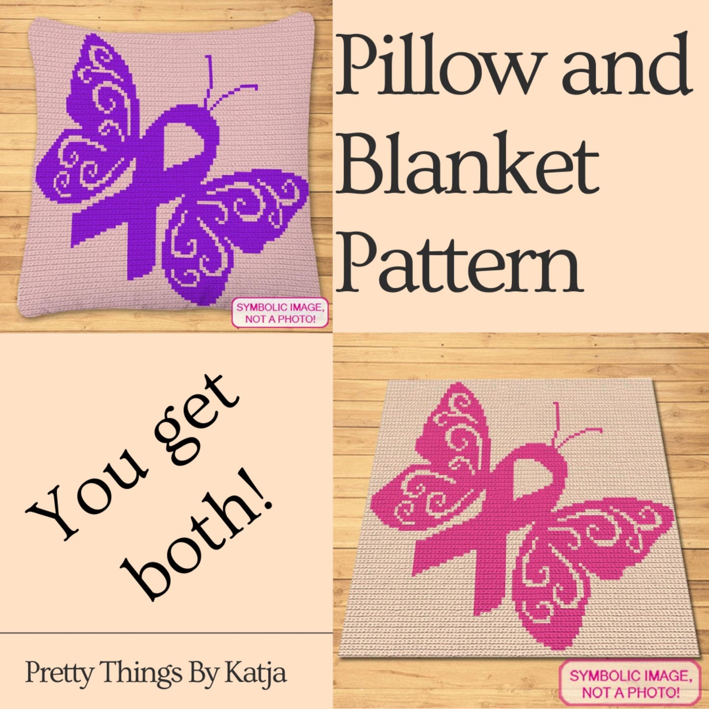 Lupus Awareness Butterfly Crochet BUNDLE - C2C Blanket Pattern and Crochet Pillow Pattern