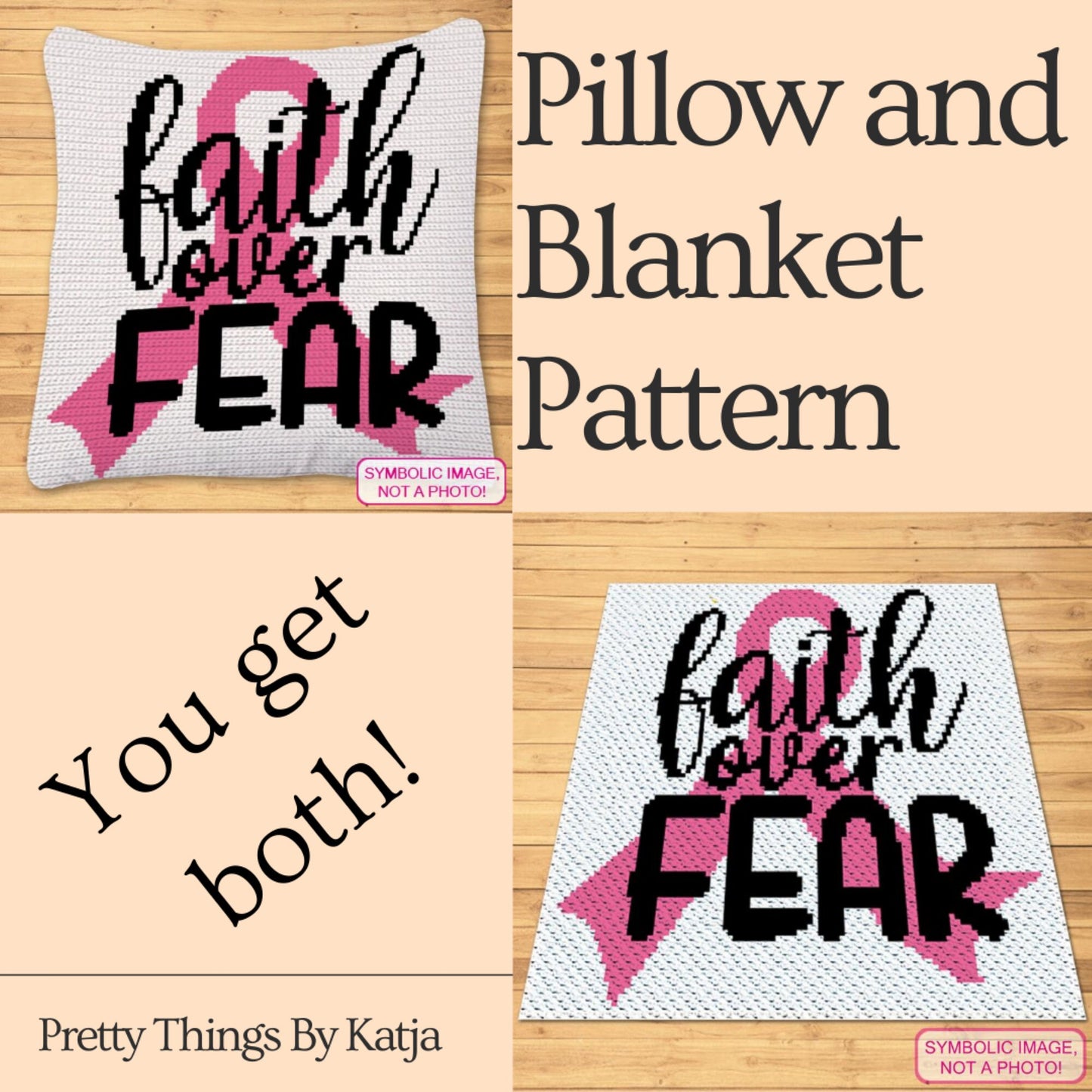 Faith over Fear Cancer Crochet Pattern - Tapestry Crochet Blanket and Crochet Pillow Pattern