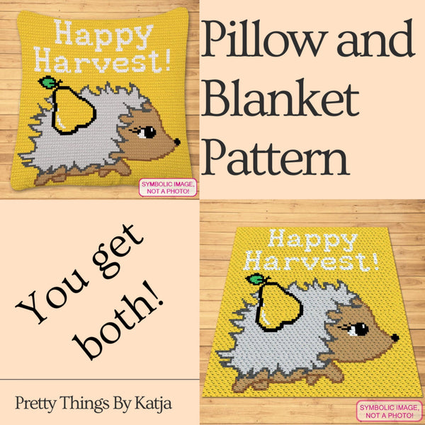 Happy Harvest Hedgehog Crochet BUNDLE: C2C Crochet Blanket Pattern, Crochet Pillow Pattern