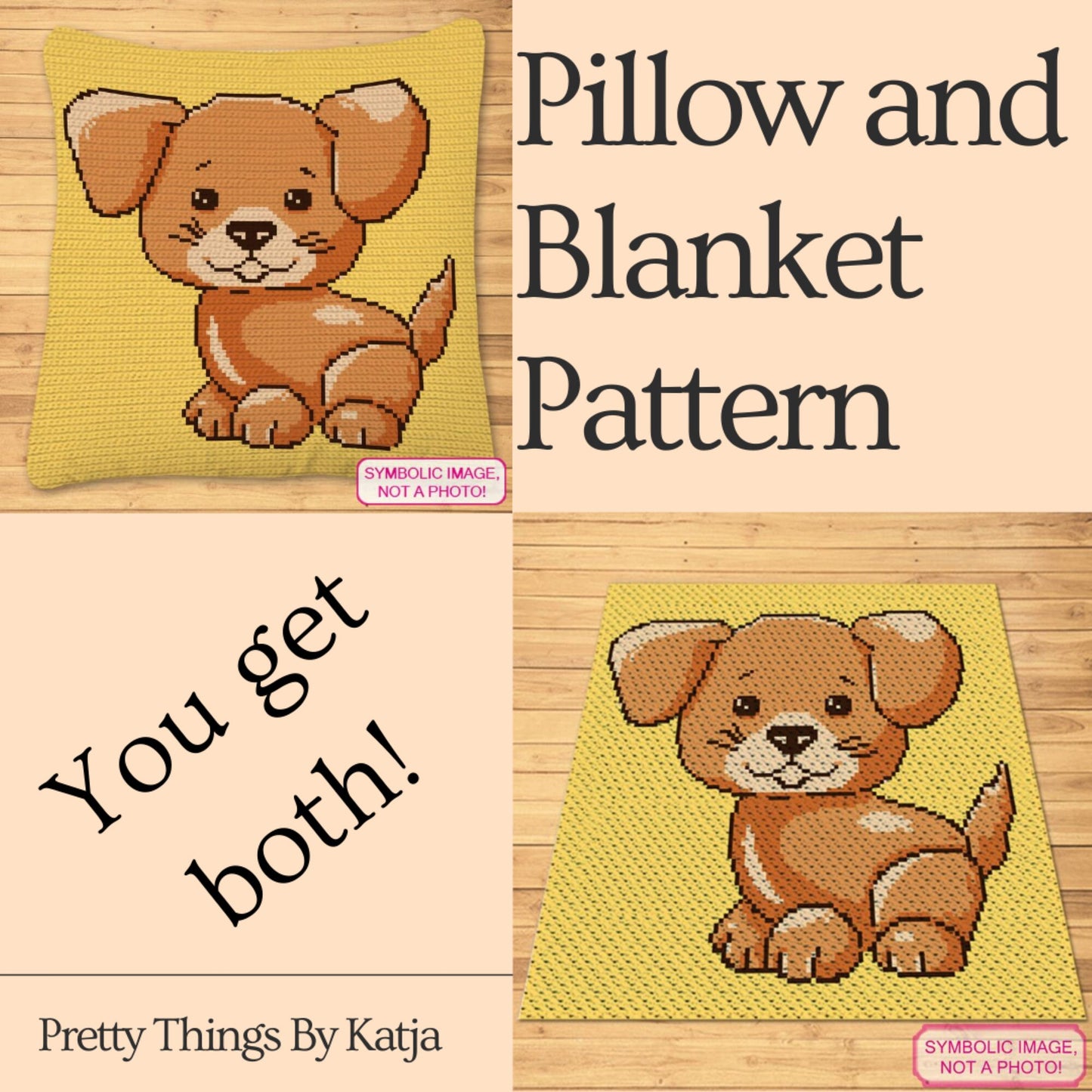 Crochet Dog Blanket, Cute Puppy Crochet BUNDLE: Crochet Pillow Pattern, C2C Crochet Blanket Pattern