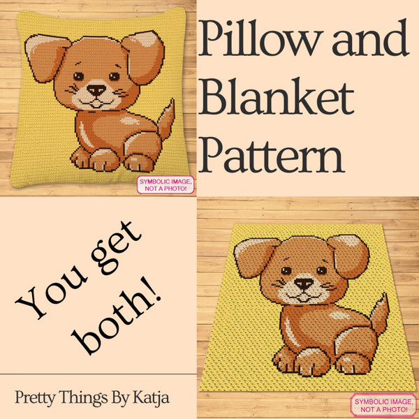 Crochet Dog Blanket, Cute Puppy Crochet BUNDLE: Crochet Pillow Pattern, C2C Crochet Blanket Pattern